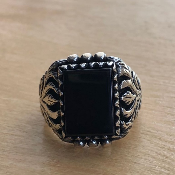 925 Sterling Silver Onyx Stone Men's Ring - Picture 3 of 4